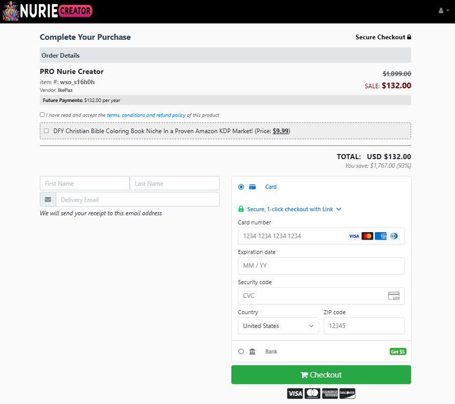 Nurie Creator Checkout Page